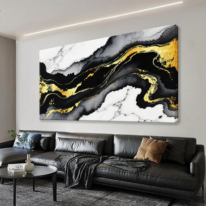 TAIJXAGSG Large Abstract Wall Art Canvas Art Wall Decor Marble Texture Black And Gold Wall Art Canvas Picture Painting Artwork For Bedroom Dinning Room Modern Home Wall Decor 29 x 58 In