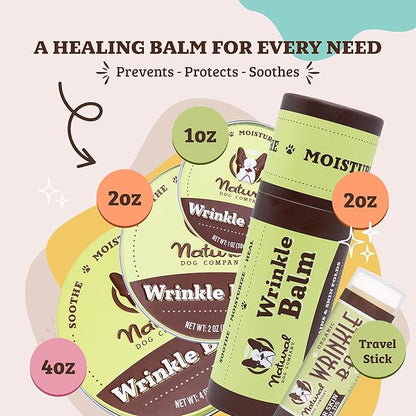 Natural Dog Company Wrinkle Balm, Travel Stick, 0.15 oz, 4 Pack, Dog Lotion for Dry Itchy Skin, Cleans Wrinkles, Yeast Infection Treatment for Dogs, Plant Based, Made in USA