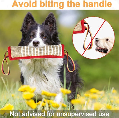 Dog Tug Toy Dog Bite Jute Pillow Pull Toy with 2 Strong Handles Perfect for Tug of War, Puppy Interactive Play, Tear Resistant Bite Training Toys for Small Medium Large Dogs (Red Flag)