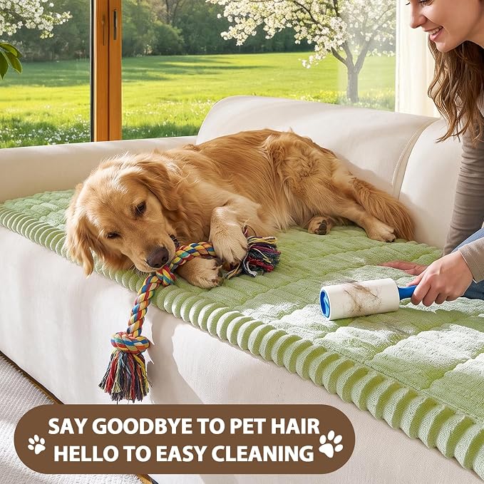 FUANGUI Waterproof Couch Cover Sofa Cover for Dogs and Pets Sofa Protector | Non-Slip Washable Fuzzy Soft Cat Sofa Slipcover for 2-3 Cushion Couch Sofa Pet Friendly, Grass Green, 27.6" x 70.9", 1 pcs