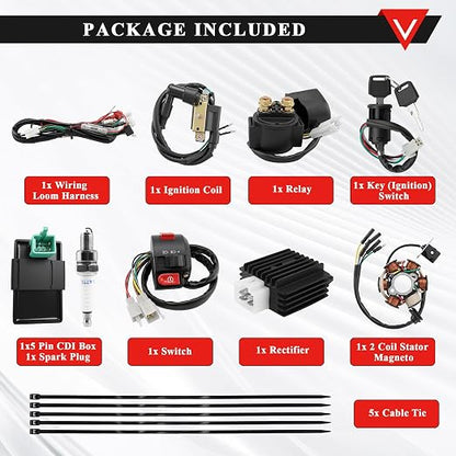 PRO BAT Full Electrics Wiring Harness Kit | for 50cc 70cc 90cc 110cc 125cc Chinese ATV Quad Bike 4 Wheeler Baja Coolster SunL Taotao JCL with CDI Coil Magneto Stator