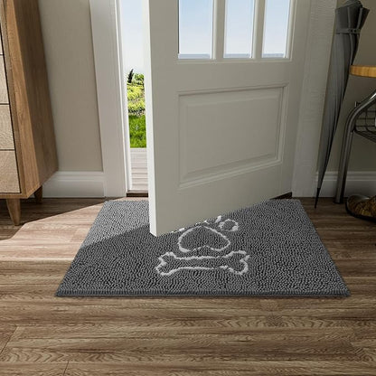 AROGAN Indoor Doormat, Front Door Mat 60"x24" Absorbent Rubber Backing Non Slip Door Mats, Machine Washable Chenille Door Mat for Muddy Shoes and Dog Paws Low Profile Rugs for Entryway, Grey