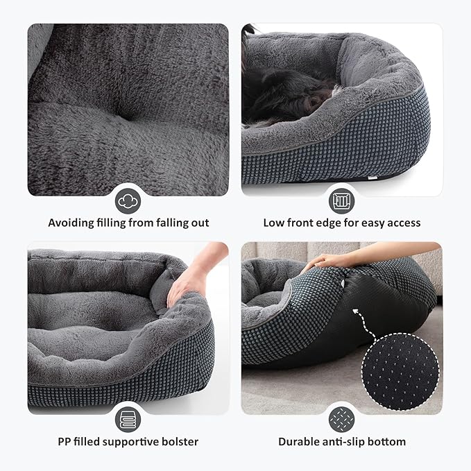 Large Dog Beds for Large Dogs Washable, Rectangle Dog Beds Large Sized Dog, Orthopedic Dog Bed, Warming Soft Sleeping Puppy Bed Durable Pet Bed with Anti-Slip Bottom L(35"x25"x10")