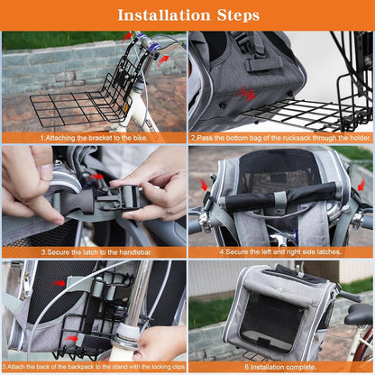 Xixter Dog Basket for Bike, Suitable for Small & Medium Pet Up to 7 kg, Foldable 4-in-1 Pet Bike Basket, Crossbody, Shoulder and Car Seat, with Sturdy Bracket and 4 Mesh Windows, Gray