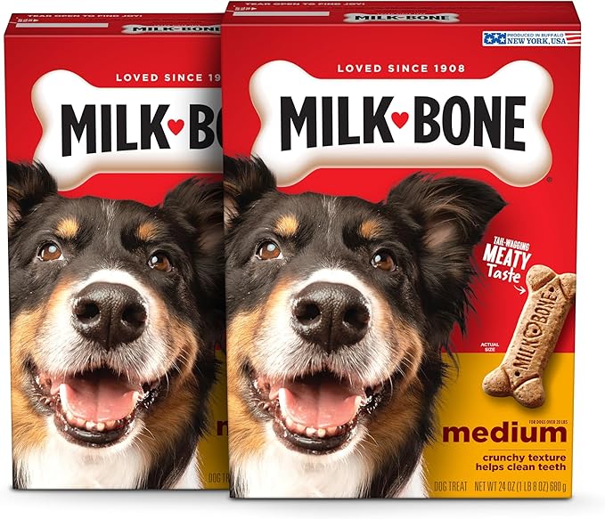 Milk-Bone Original Dog Treats for Medium Dogs, 24 Ounce, Crunchy Biscuit Helps Clean Teeth (Pack of 2)