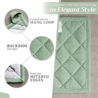 Maison d' Hermine Pot Holders Set 100% Cotton Heat Resistant Potholders 8" x 8" Hot Pads with Loop BBQ, Cooking, Baking, Grilling, Kitchen, Handling Hot Pans Spring/Summer (Pack of 2, Printemps)
