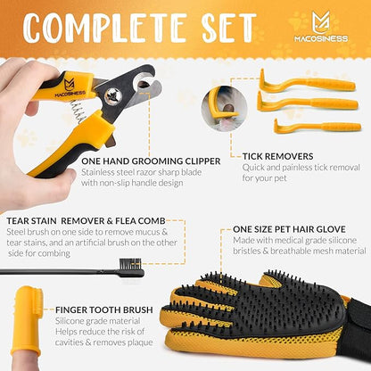 Pet Grooming Hammock for Nail Trimming - Complete Groomers Helper Set for Pet - Dog Grooming Hammock with Hook - Cat Nail Clipper - Dog Hammock for Nail Clipping (XS, Gold with Black Paws)