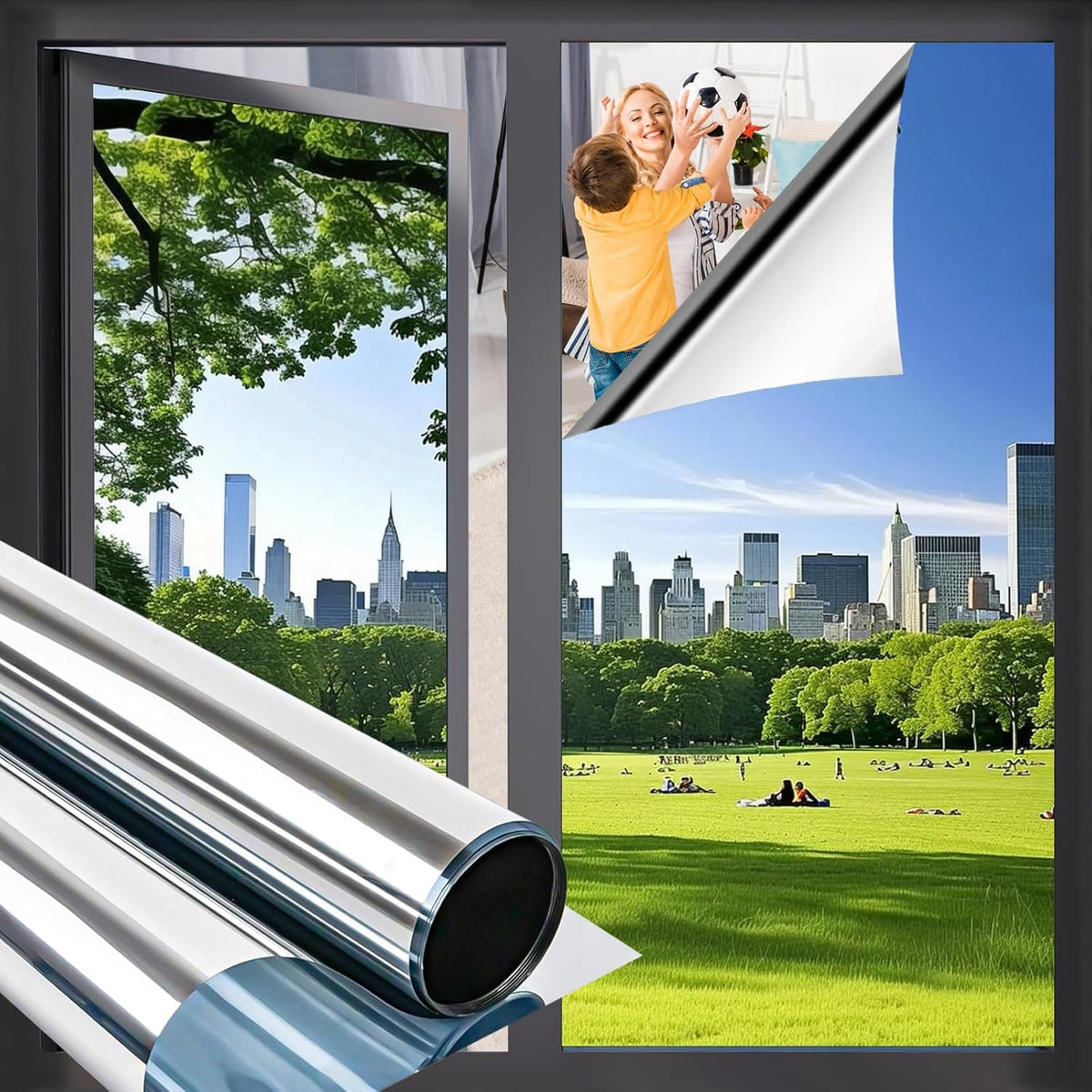 Niviy One Way Privacy Window Film See Out Not in 41 x 157.4 Inch Reflective Window Film Heat Blocking Anti UV Glass Door Mirror Window Tint for Home Office, Silver