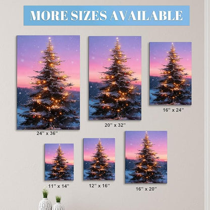 Framed Christmas Pictures Wall Decor,Vintage Pine Tree Prints,Winter Christmas Canvas Wall Art Decoration for Bedroom Bathroom Living Room Rustic Xmas Holiday Gifts (Christmas Tree 12, 12'' X 16'')