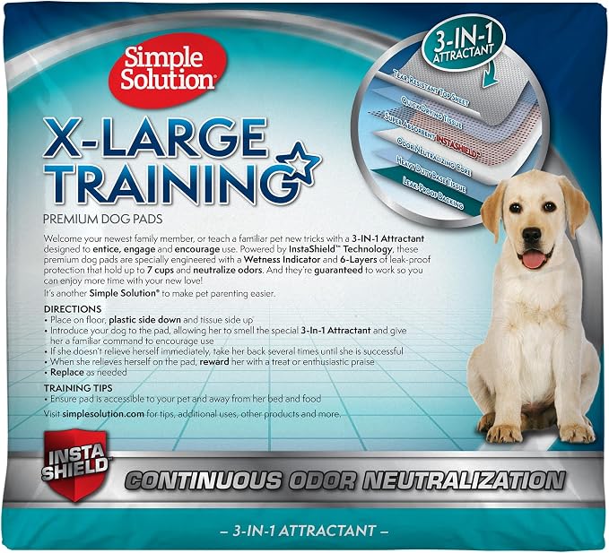 Simple Solution XL Potty Training Pads, Leak Proof Pads, 28"x30" 100 Count | Dog Training Pads, Puppy Potty Training, Housebreaking, Disposable Pee Pads, Floor Protection, Indoor Potty, Puppy Essentials