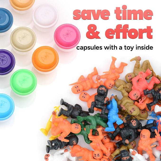 Ninja Toys in Capsules - 50 Pcs - 1.1 Inch Capsules with Mini Ninja Warriors Figurines for Kids Bulk - Easter Basket Stuffers - Party Favors - Classroom Prizes