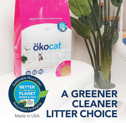 ökocat Super Soft Wood Clumping Cat Litter, Unscented, 15.8 pounds - Natural Ingredients, Stops Odor, Clumps Solid, 99% Dust Free, Great for All Cats, Sensitive Paws, Kittens