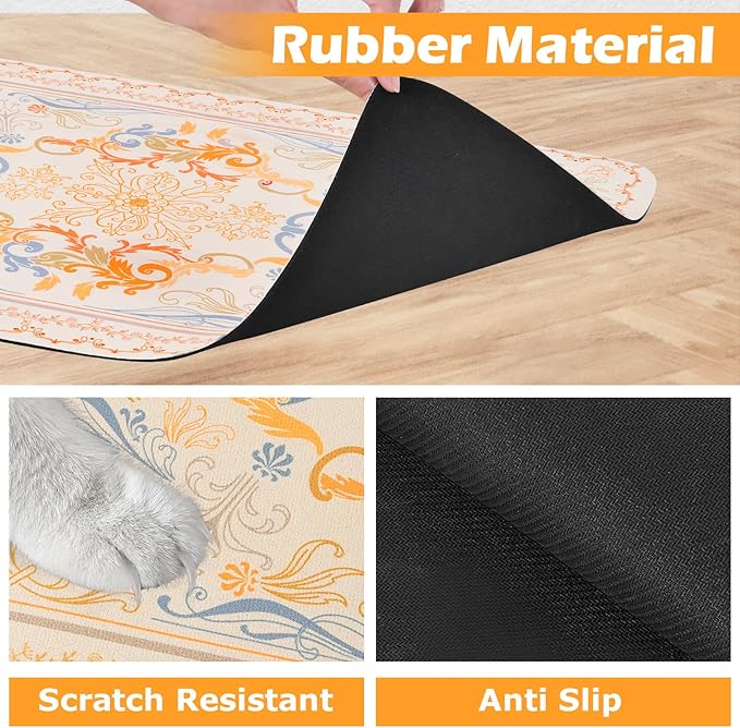 Dog Food Mat Absorbent,16"×24" Pet Mat for Floors Waterproof Quick Dry Dog Bowl Mat for Food and Water No Stains Non Slip Cat Feeding Mat Pet Supplies Beige Persian Style