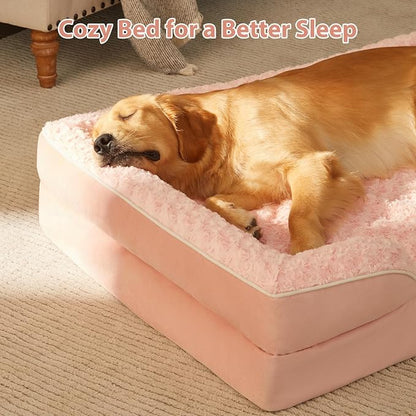 WNPETHOME Orthopedic Washable XL Dog Bed for Senior Dog Cozy Sleep | Extra Large Waterproof Big Soft Dog Couch Sofa Bed for Dogs Relax with Removable Cover Supportive Pet Bed Pink 42x30 Inch