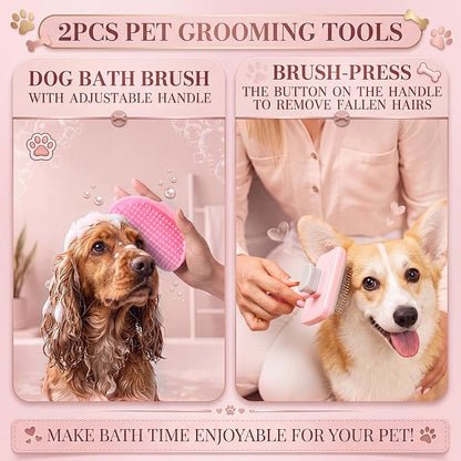 Zopeal 17 Pcs Summer Puppy Gift Set, Dog Toy & Essentials Bundle with Chew Toys, Poop Bag Dispenser, Grooming Brush, Training Bell, Blanket & Rope Basket (Pink,Donkey)