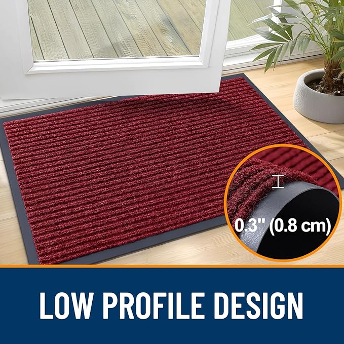 OLANLY Front Door Mat Indoor Outdoor Entrance, Waterproof Heavy Duty Doormat, Fade Resistant, Low Profile, Easy Clean Patio Porch Welcome Floor Mats for Entry, 35x30, Wine Red