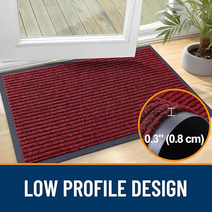 OLANLY Front Door Mat Indoor Outdoor Entrance, Waterproof Heavy Duty Doormat, Fade Resistant, Low Profile, Easy Clean Patio Porch Welcome Floor Mats for Entry, 35x30, Wine Red