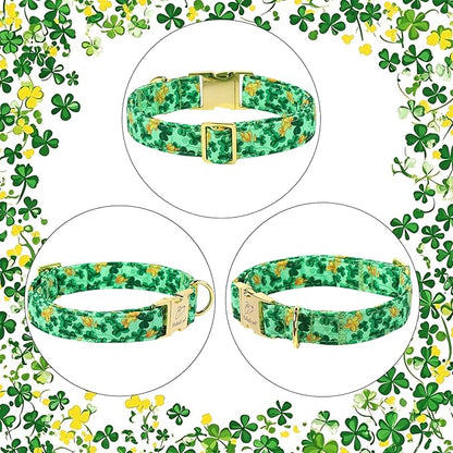 St. Patrick's Day Dog Collar for Large Dogs - Lucky Festival Dog Collars, Green Clover & Floral Pattern, Adjustable Heavy Duty Spring Dogs Collar with Metal Buckle XL