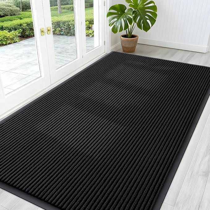 OLANLY Front Door Mat Indoor Outdoor Entrance, Waterproof Heavy Duty Doormat, Fade Resistant, Low Profile, Easy Clean Patio Porch Welcome Floor Mats for Entry, 59x30, Black