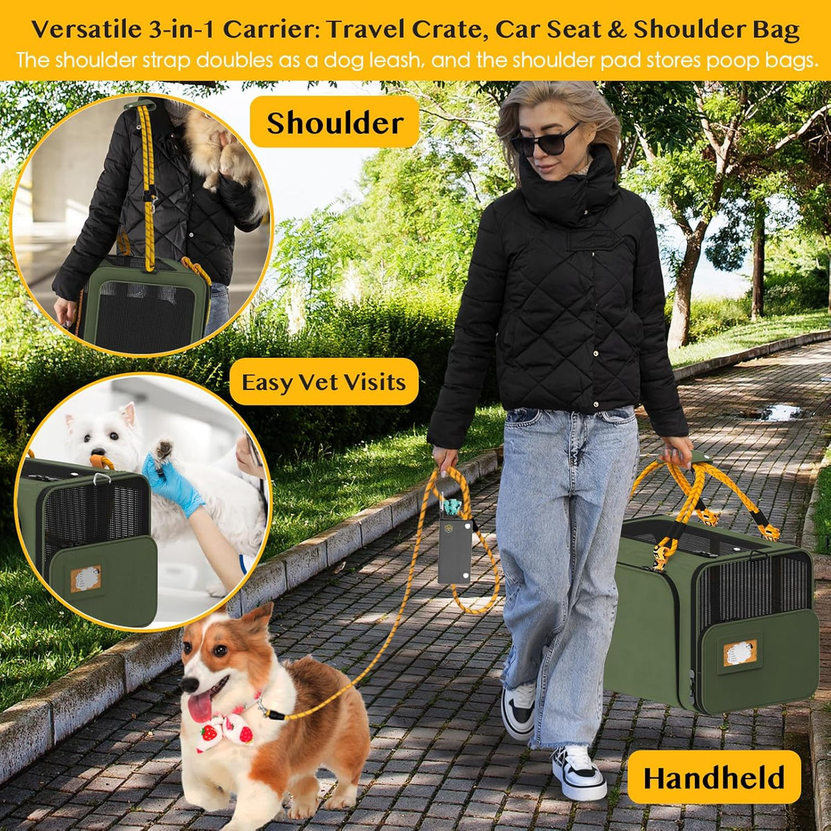 PAWZIDEA Expandable Large Pet Carrier, 24"X16"X16" Cat Carrier for 2 Cats, Collapsible Dog Travel Crate for Small Medium Dog, Soft-Sided Car Seat Cage Bag w/XL Storage Pocket, ID Card, Shoulder Strap