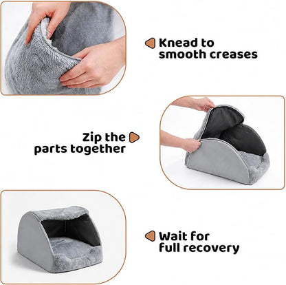 LATIBELL Indoor Puppy House Foldable Pet Tent Cave Bed ，Gray | Foldable Indoor Dog House With Removable Washable Soft Cushion, Covered Cave For Small Puppy