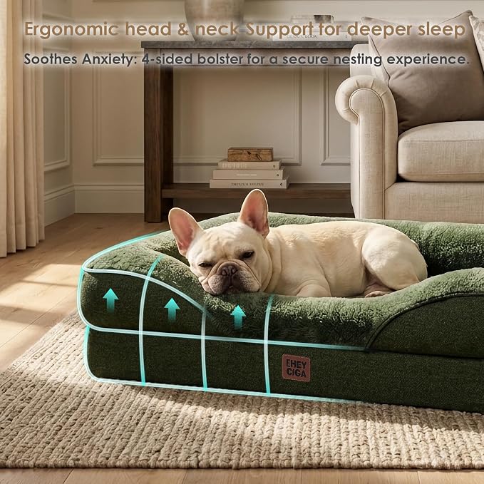 EHEYCIGA Orthopedic Dog Bed for Medium Dog, Memory Foam Dog Couch, Dark Green