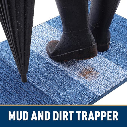 Smiry Dog Door Mat for Muddy Paws, Absorbs Moisture and Dirt, Low-Profile Entryway Mat with Non-Slip Backing, Entry Indoor Outdoor Doormat for Inside Floor (48x30 Inches, Navy Blue, Striped)