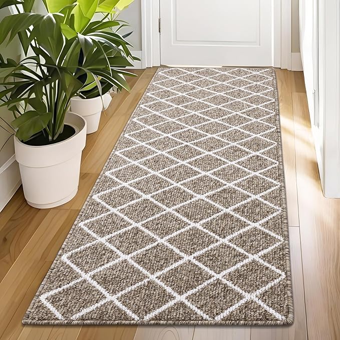 Finchitty Indoor Door Mat, Dirt Resistant and Absorbent, Low-Profile, Non-Slip, Washable Inside Floor Mats for Front Door, Back, and Entrance, 47" x 23", Khaki