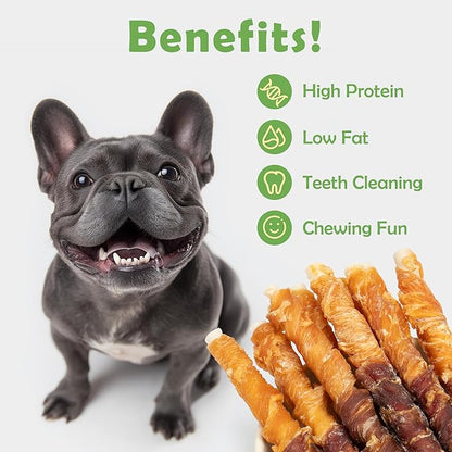 MON2SUN Dog Treats 5 Inch Double Flavor Chicken & Duck Wrapped Rawhide Sticks, Teeth Cleaning for Small Dogs, 10.6 oz (20 Count)