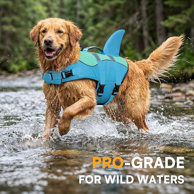 Shark Dog Life Jacket, Dog Life Vests for Boating, High Buoyant Pet Life Vest for Swimming, Adjustable Easy On Cat Life Jackets for Small, Medium, Large Dogs (Pool Blue,S)