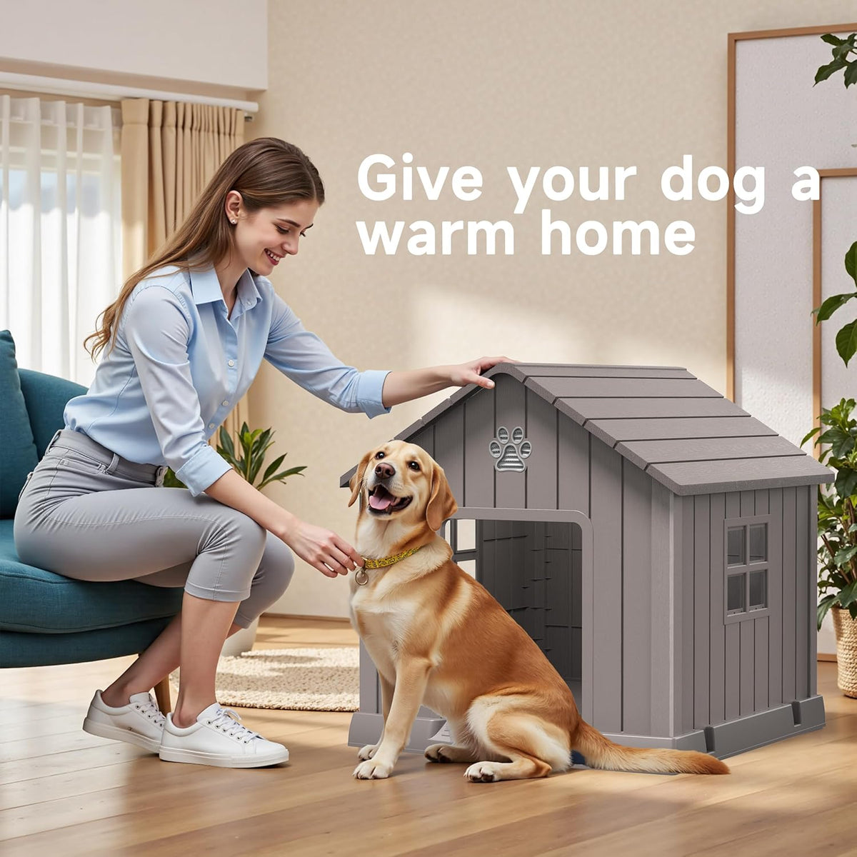 DRATO Dog House Indoor Outdoor for Small to Large Sized Dogs Indoor Outdoor Doghouse Puppy Shelter with Elevated Floor, Easy to Assemble (Light Brown, 31Inch(31.18 * 33.7 * 32.52))