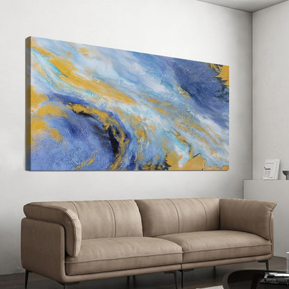 Canvas Wall Art Decor Large Blue Gold Wall Art Prints Modern Abstract Wall Art for Living Room Abstract Canvas Art Wall Decor Large Artwork for Walls Decorations Bedroom Office Decor 29" X 58"