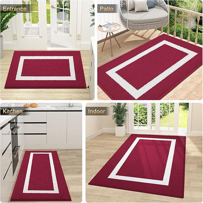 OLANLY Indoor Door Mat, 48x32, Non-Slip Absorbent Resist Dirt Entrance Mat, Washable Low-Profile Inside Entry Doormats for Entryway, Red