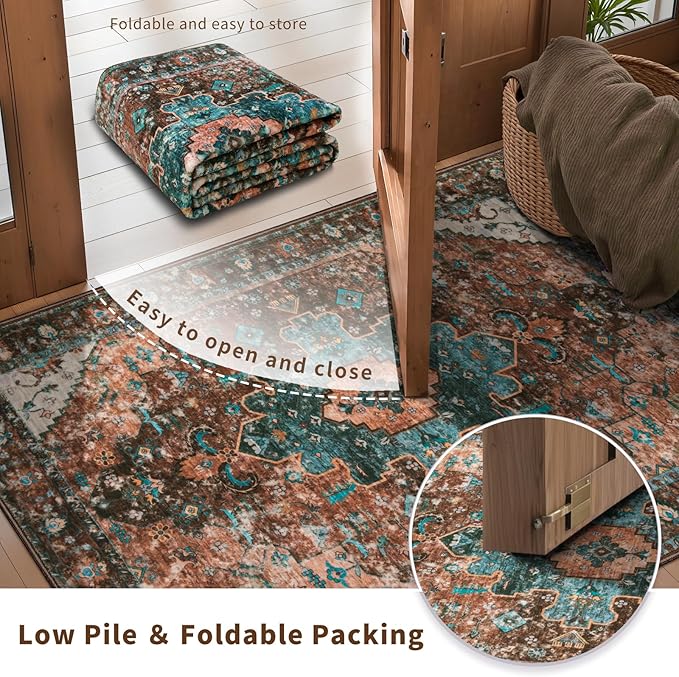 Ciicool Washable Runners Area Rug for Hallways, Ultra Soft 2'6 "x8' ft Boho Print Non-Slip Vintage Oriental Medallion Long Carpet for Kitchen Bedroom Laundry Bathroom
