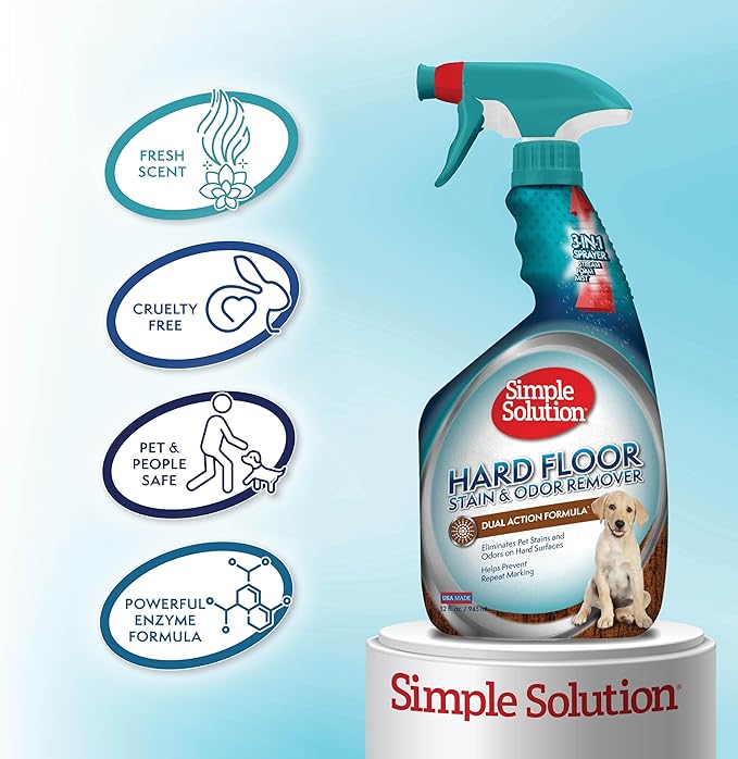 Simple Solution Hard Floor Pet Stain and Odor Remover, Dog Stain and Odor Eliminator Spray, Enzyme Cleaner, Pet Urine Remover for Hardwood Floors, Pee and Poop Destroyer, 32oz and Gallon Bundle