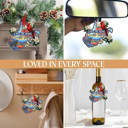 FLAGWIX West Virginia Gifts for Women Men - Suncatcher West Virginia Christmas Ornaments 2025 - Rhododendron Flower and Cardinal Christmas Decorations, State Cardinal Christmas Ornaments for Tree