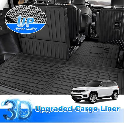 Cargo Mat Fits for Jeep Grand Cherokee L 2021-2025 2026, All Weather TPE Rear Cargo Liner Trunk Mat with 3rd Row Seatback Cover for Jeep Grand Cherokee L Accessories