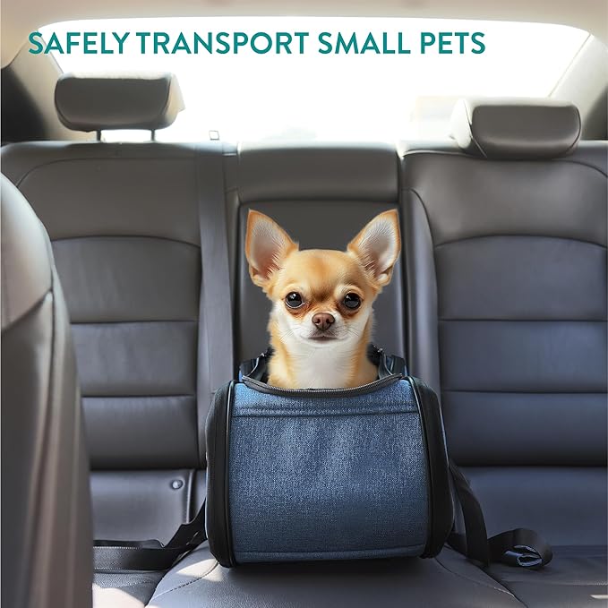 Navaris Dog Car Seat - Secure and Comfortable Pet Carriers for Small Dogs - Centre Console Car Seats - Booster and Bed with Zipper, Leash, and Cushion - Cat, Dog & Puppy Travel Bag