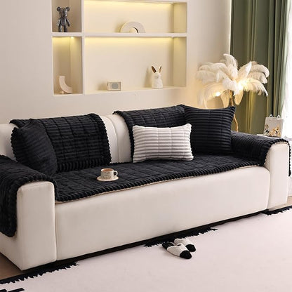 Couch Cover for Sofa, Sectional Couch Cover for Dogs, Sofa Cover Washable, Cushion Cover Blanket Pad Bed Mat for Pets, Fleece Furniture Protector, Black, 23.6x23.6in