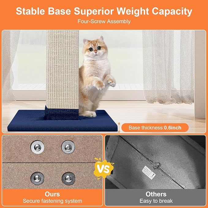 Cat Scratching Post 33 Inch Nature Sisal Scratch Post for Indoor Cats, Large Cat Scratcher Protect Your Furniture, for All Breeds Blue