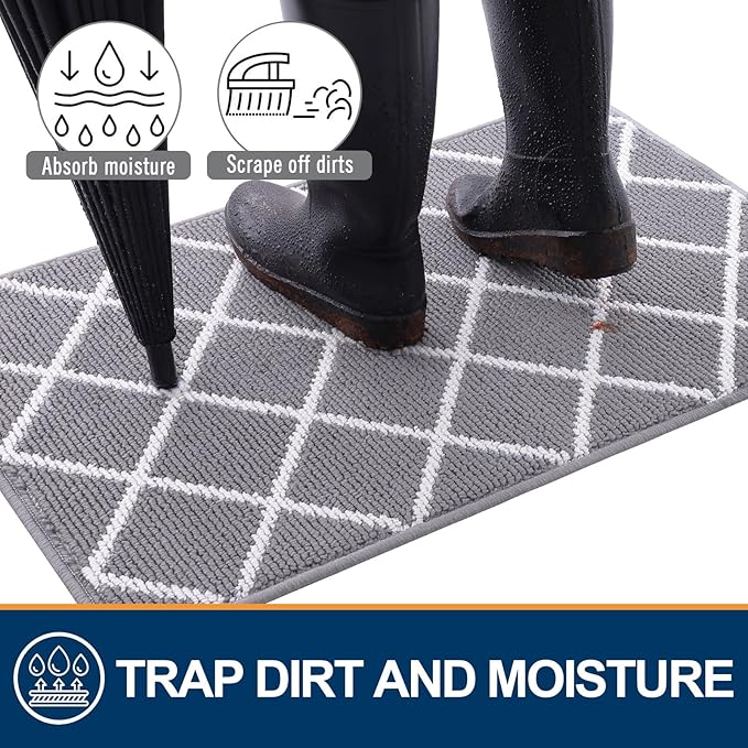 Finchitty Indoor Door Mat, Dirt Resistant and Absorbent, Low-Profile, Non-Slip, Washable Inside Floor Mats for Front Door, Back, and Entrance, 70" x 23", Grey