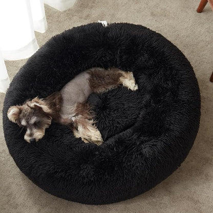Western Home Calming Donut Cat Bed Small Dog Bed Washable,20" Black | Fluffy Faux Fur Round Cuddler,Anti-Anxiety,Anti-Slip Bottom,Self-Warming Pet Bed for Small Dog&Kitten&Puppy,Up to 12 LBS