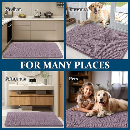 OLANLY Dog Door Mat for Muddy Paws 44x32, Absorbs Moisture and Dirt, Absorbent Non-Slip Washable Doormat, Quick Dry Chenille Mud Mat for Dogs, Entry Indoor Entryway Carpet for Inside Floor, Deep Plum