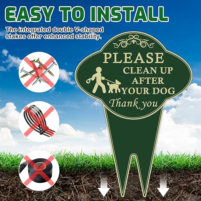 2 Pack Please Clean Up After Your Dog Sign, 10”x14” Double-Sided No Dog Poop Signs Heavy Duty Aluminum for Lawn Easy Install, Pick Up After Your Dog Sign with Integrated Stake for Yard, Outdoor Use