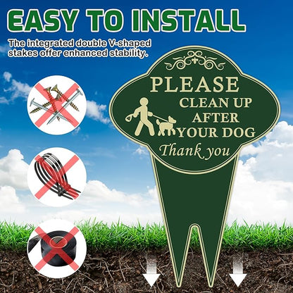 2 Pack Please Clean Up After Your Dog Sign, 10”x14” Double-Sided No Dog Poop Signs Heavy Duty Aluminum for Lawn Easy Install, Pick Up After Your Dog Sign with Integrated Stake for Yard, Outdoor Use