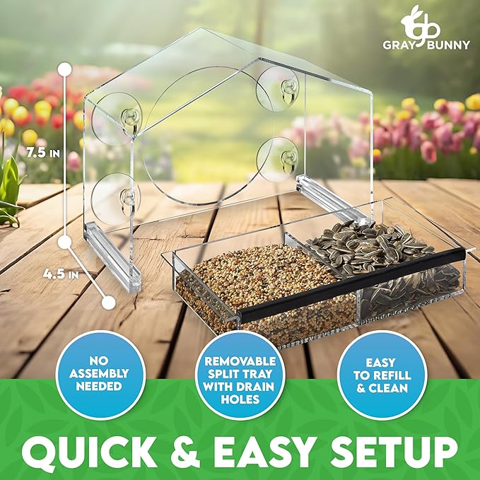 Window Bird Feeder with Strong Suction Cups - Gifts for Grandma Bird Watching Gifts for Grandpa Backyard Birding (Large House)