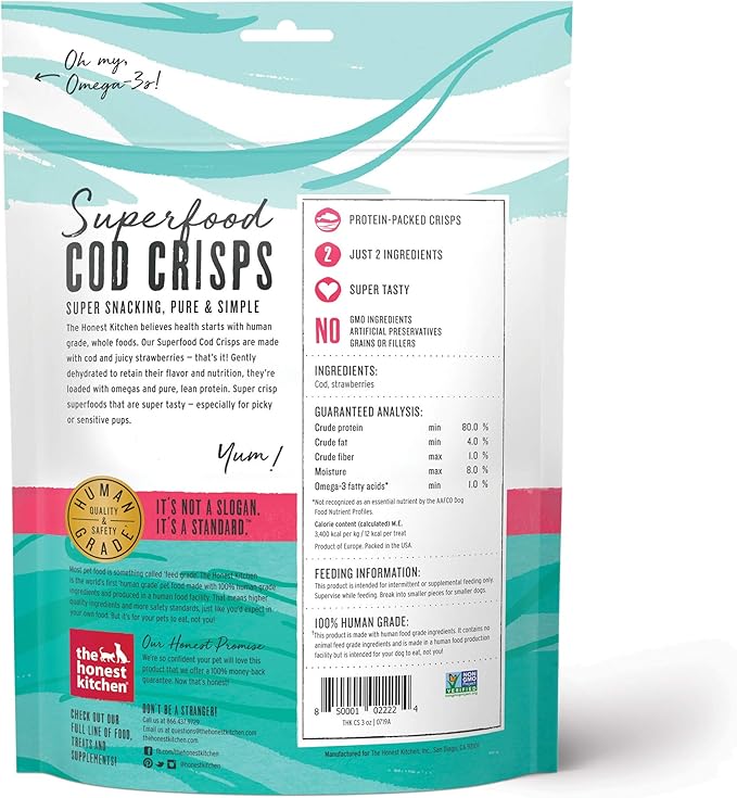 The Honest Kitchen Superfood Cod Crisps: Cod & Strawberry, 3 oz