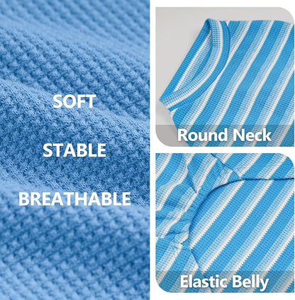 KYEESE 2Pack Waffle Dog Shirts for Small Dogs Stretchy T-Shirts Lightweight Tank Top Sleeveless Striped Vest Breathable Cat Tee, Medium, Blue+Striped