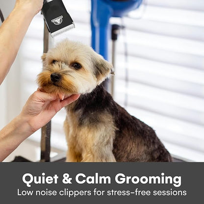 Pet Union Professional Dog Grooming Kit - Cordless Low Noise Dog Clippers for Grooming Thick Coats - All Pet Safe Cat Hair Trimmer - Pet Grooming Kit Includes Dog Hair Clippers, Nail Trimmer & Shears