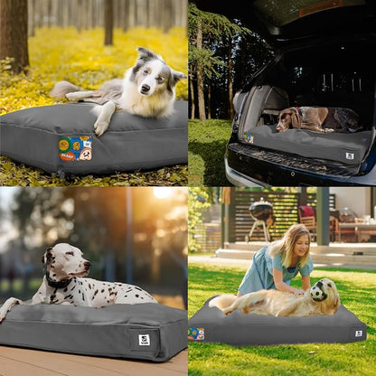 Sytopia 42 Inch Indestructible Canvas Outdoor Dog Bed for Extra Large Dogs, Chew Proof Waterproof Pet Bed with Machine Washable Removable Cover, Durable Indoor Patio Pet Pad for Crate, Dark Grey